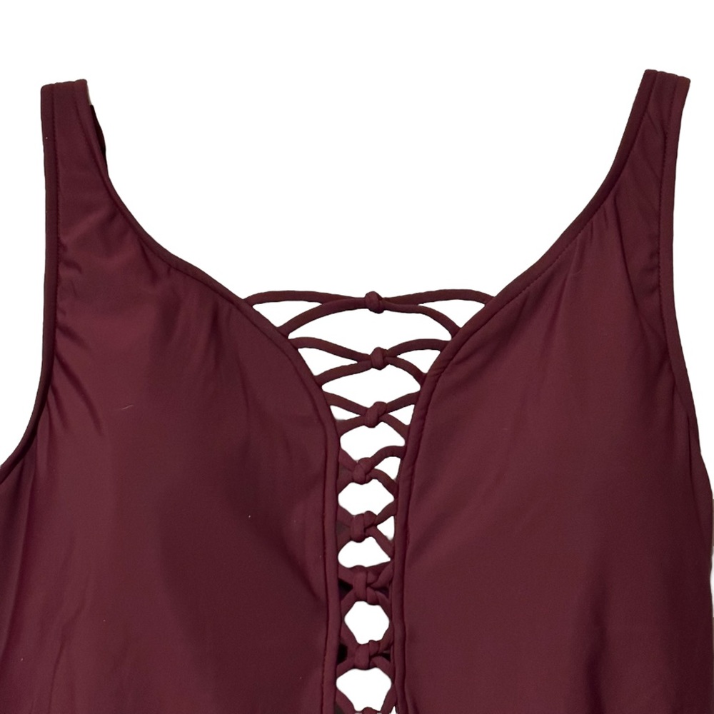Aqua Green Lace Up One Piece Swimsuit 18W Plus Plunge Resort Coastal Beach NWT - Picture 4 of 14
